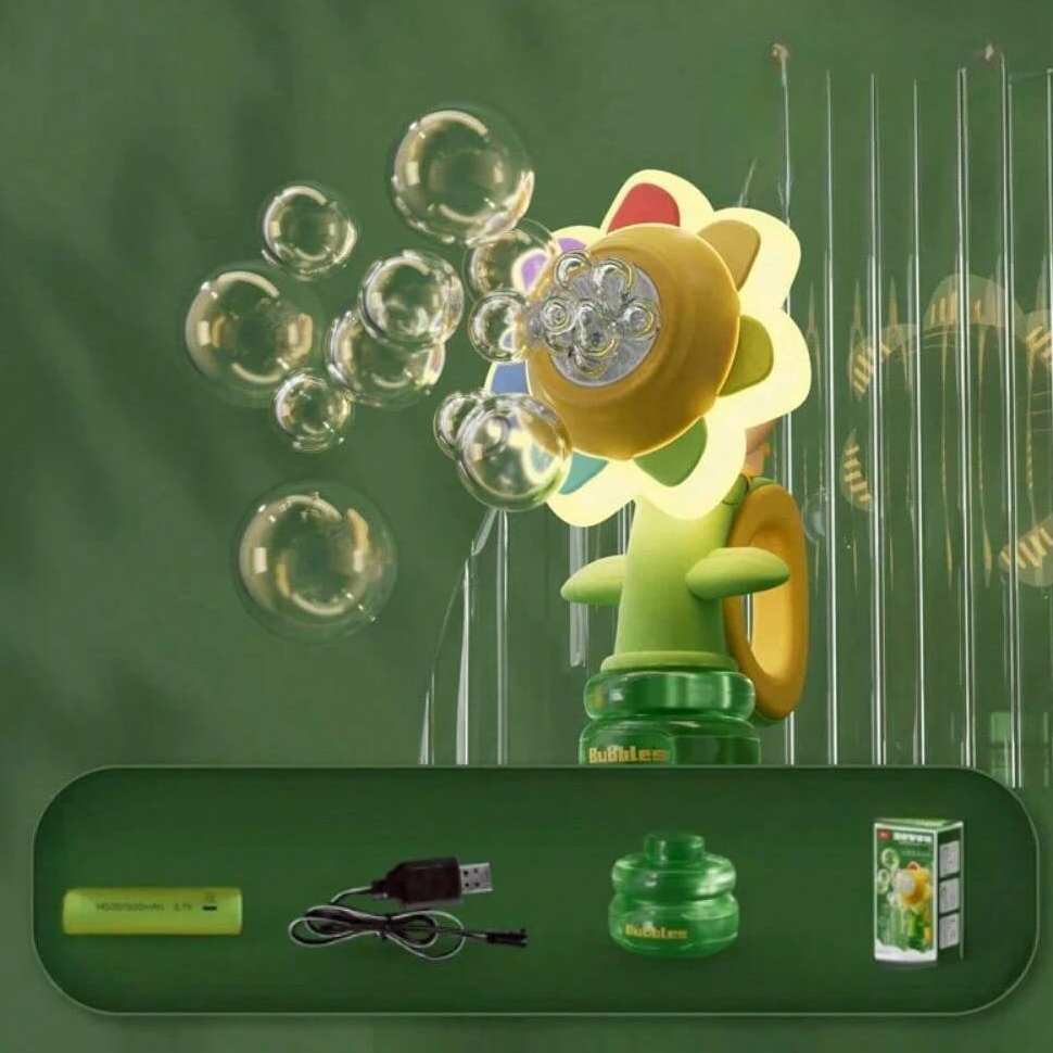 Bubble Machine Toy Electric Automatic Sunflower Shaking Head Adjustment Light Dancing One Key Bubble Maker Toy For Kids