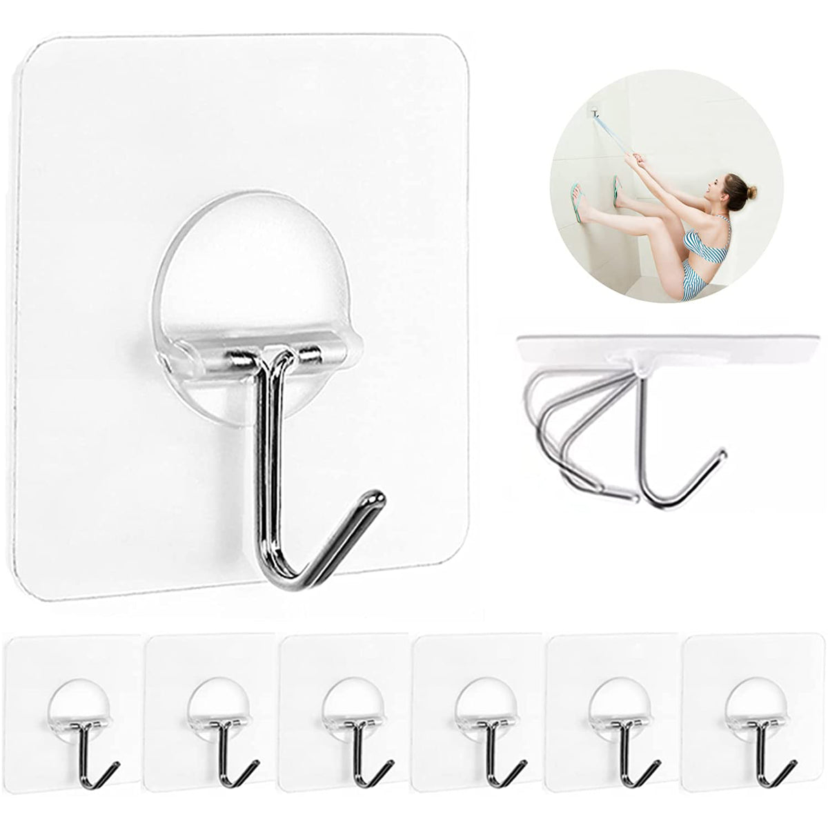 Wall Hooks 13lb(Max) Transparent Seamless Coat Hooks,Waterproof and Oilproof,Bathroom Kitchen Heavy Duty Self Adhesive Hooks,1pack(10pcs)