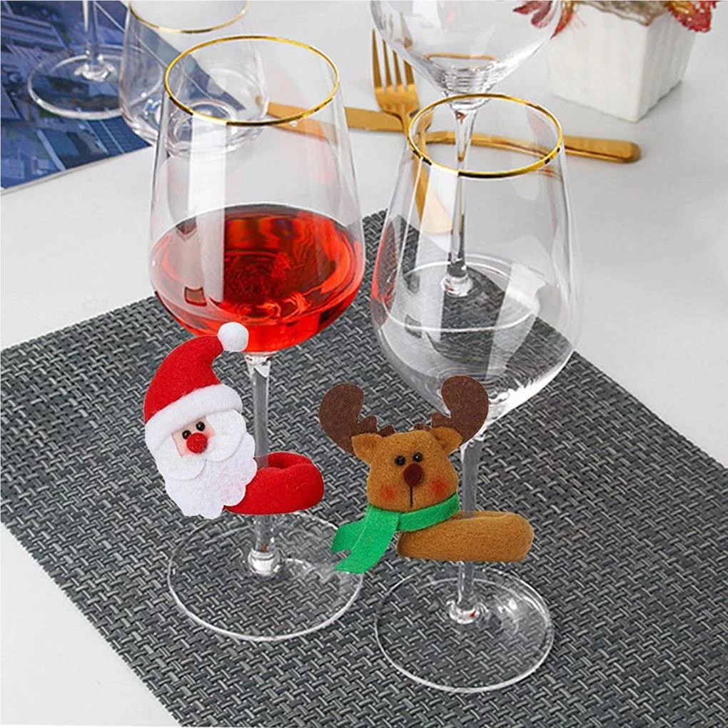 Christmas Table Decoration Snowman Reindeer Santa Claus Wine Glass Foot Cover Wine Glass Sleeve Christmas Decorations for Christmas New Year Party Dinner (no Wine Glass)(Santa Claus)