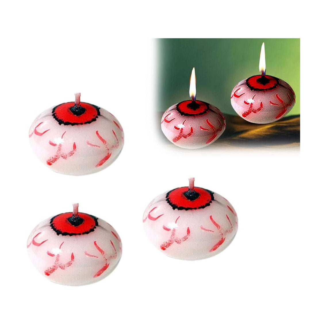 3 Pack Halloween Candles Decor, Halloween Round Eyeball Burning Candle Scary Eyeball Floating Eyeball Candles Halloween Party Decorations Table Candles Halloween Decor