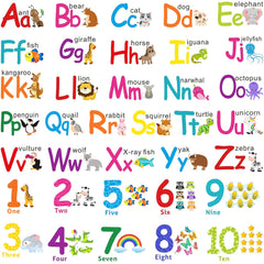 Alphabet Wall Stickers Kids Toddler Decors Animal ABC Stickers Removable Letters Number Decals Girls Boys Nursery Bedroom Living Room