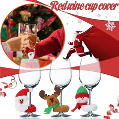 Christmas Table Decoration Snowman Reindeer Santa Claus Wine Glass Foot Cover Wine Glass Sleeve Christmas Decorations for Christmas New Year Party Dinner (no Wine Glass)(Santa Claus)