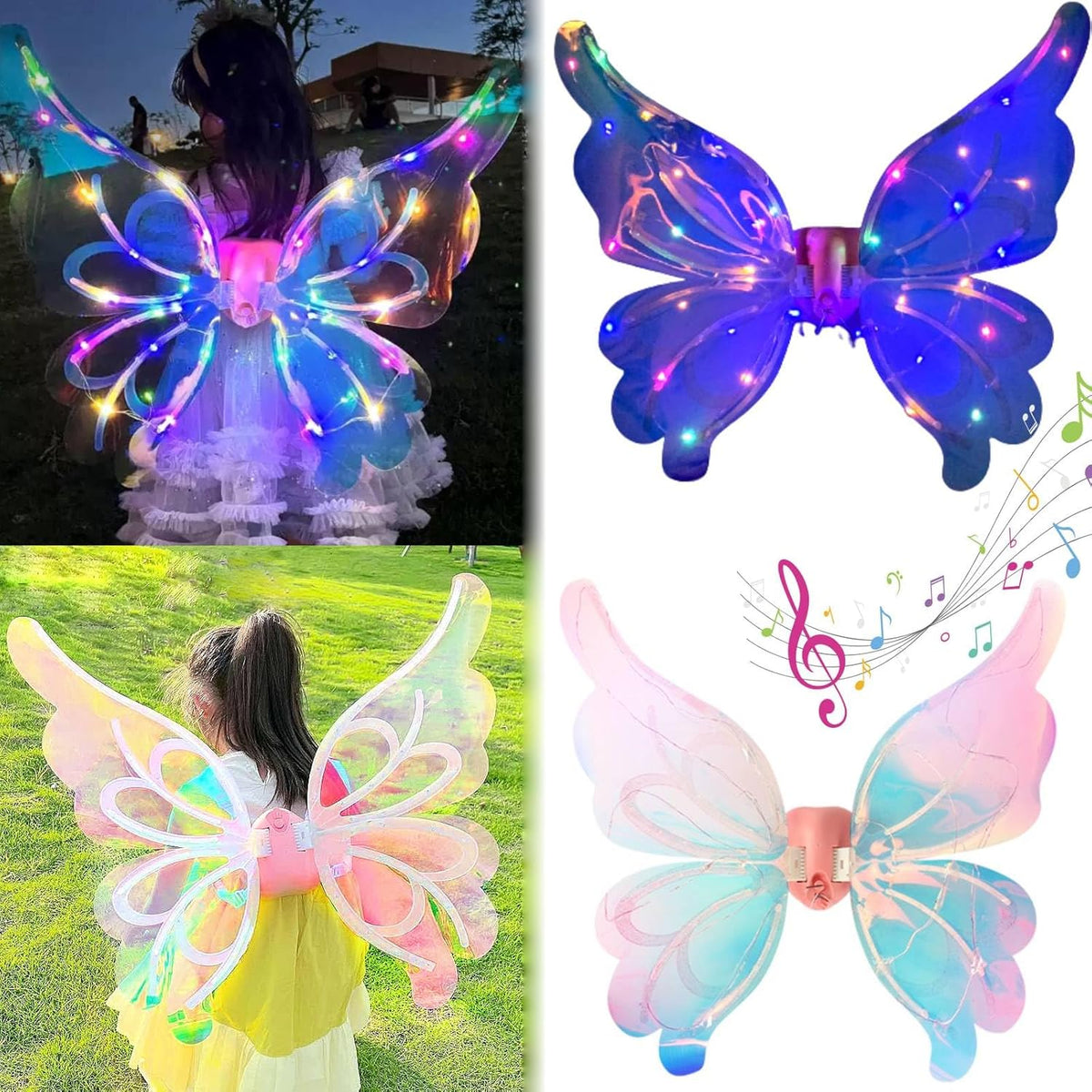 Light Up Fairy Wings for Girls Pet,Led Butterfly Wings,Dog Halloween Costumes Fairy Wings for Dogs,Electric Fairy Wings Costume Fairy Costume with Led Lights & Music Halloween Costume Angel Wings