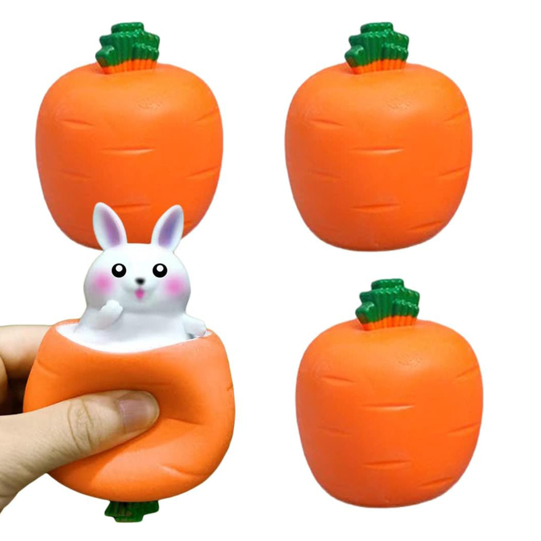 3 PCS Animal Squeeze Toys Carrot Rabbit Fidget Toys Bunny Stress Relief Sensory Toys for Autistic Children Adult Anxiety ADHD Birthday Easter Party Favors