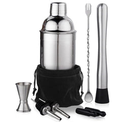 Cocktail Shaker Set Bartender Kit by CHKING, Stainless Steel Martini Shaker, Mixing Spoon, Muddler, Measuring Jigger, Liquor Pourers with Dust Caps and Manual of Recipes, Professional Bar Tools