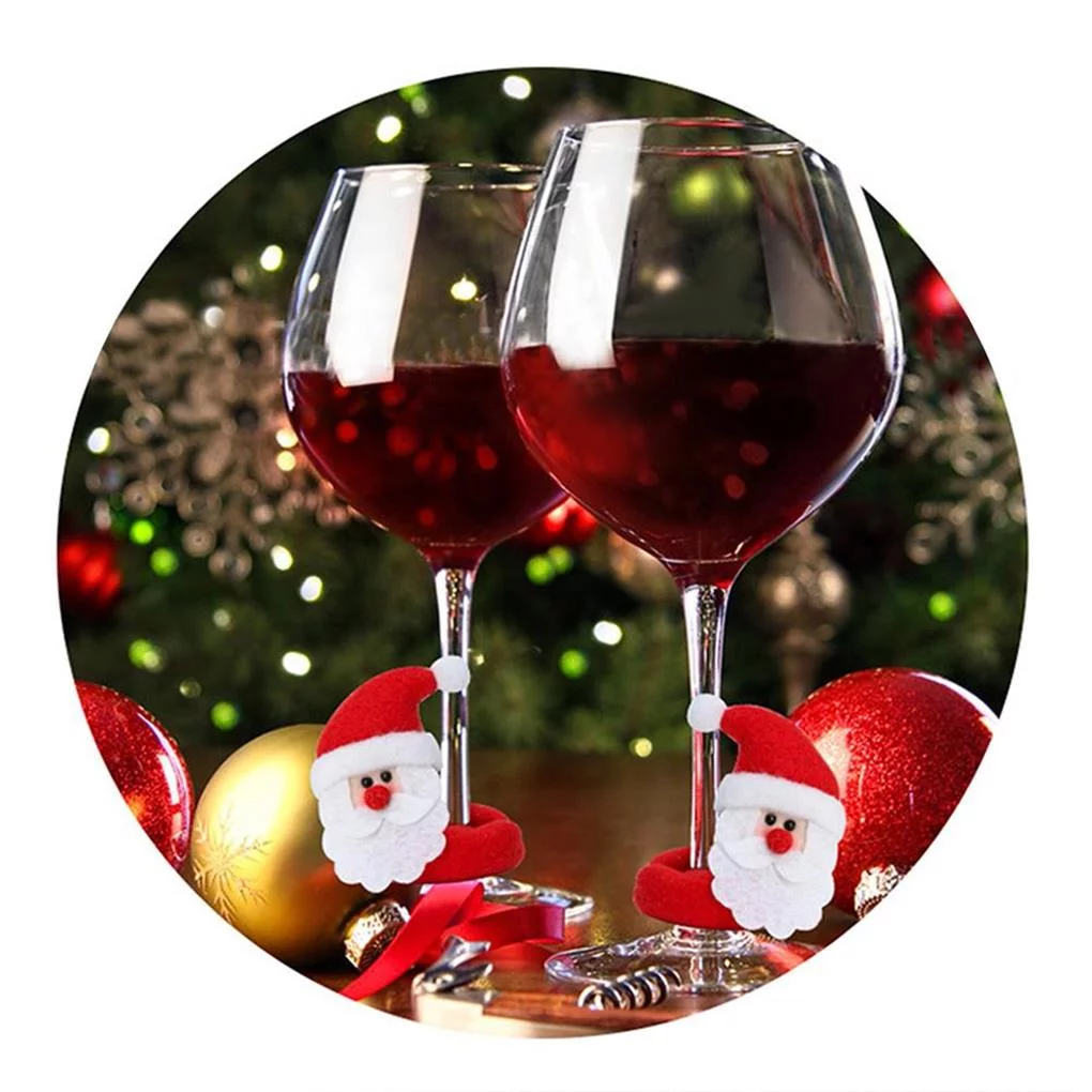 Christmas Table Decoration Snowman Reindeer Santa Claus Wine Glass Foot Cover Wine Glass Sleeve Christmas Decorations for Christmas New Year Party Dinner (no Wine Glass)(Santa Claus)