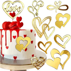 9pcs Acrylic Love Heart Cake Topper Wedding  Gold Cake Decorations Cake Decor Heart Cupcake Toppers Cake Insert for Birthday Anniversary Engagement Valentine's Day Party Supplies