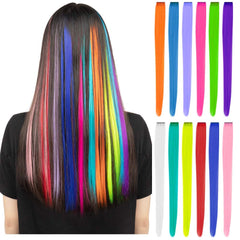 12 Pcs Clip in Hair Extensions, 22 Inch Colored Hair Extensions Party Highlights Long Straight Synthetic Hairpieces for Women Kids Girls (Rainbow)