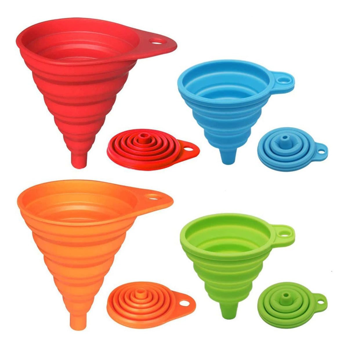 Kitchen Funnel Set 4 Pack, Small and Large, Kitchen Gadgets Accessories Foldable Silicone Collapsible Funnels for Filling Water Bottle Liquid Transfer Food Grade