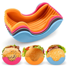 4pcs Retractable Burger Fixed Box, Touch-Free Burger Clip, Reusable Burger Box Silicone Holder, Hamburger Box, Dishwasher Safe, Food Grade Silicone Burger, Sandwich Clip, Hamburger Box