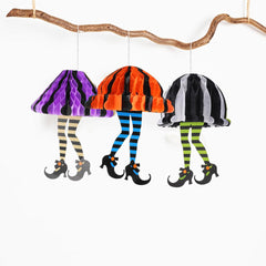 3PCS Halloween Witch Leg Hanging Witchs Boot Shaped Tissue Paper Pom Poms Flowers Balls Halloween Party Hanging Decorations