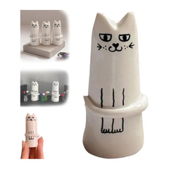 Cat Tiny Vase, Mini Handmade Whiskers Vase, Unique Handpainted Vase Decor, Cat Tiny Modern Vase for Modern Home Decor, Cute Cat Vase Home Decoration, Cat Lover Gift (White,1pc)