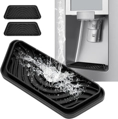 Refrigerator Drip Catcher, Refrigerator Drip Tray For Water Tray,Fridge Water Dispenser Drip Tray Prevents Water Splashes,Non-slip Silicone Dispenser Drip Collector for Ge Samsung -2 PCS Black