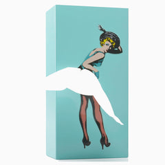 Flying Skirt Tissue Box (The Original Skirt Tissue Holder) - Resin Embossed Pop Art Print, Metal Weighted Base