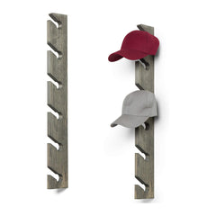 30 Inch Wall Mounted Vintage Gray Wood Baseball Cap Rack with 6 Slots, Hanging Hat Rack, Set of 2