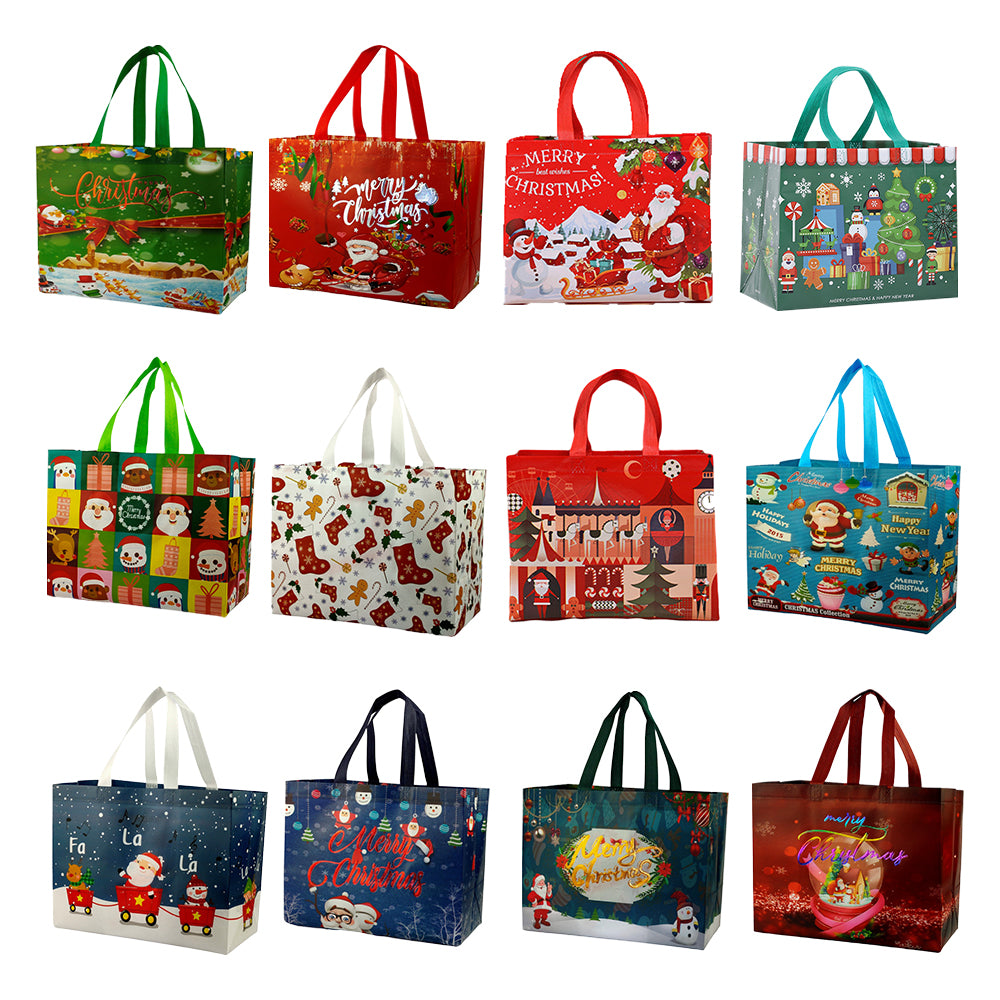 12 Pack Christmas Gift Bags Large Reusable Christmas Tote Bags, Non-Woven Christmas Bags for New Year's Shopping, Christmas Surprise, Xmas Party Supplies