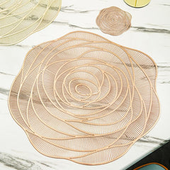 6 Sets of Placemats and Coasters Hollow Home Table Decorative Protective Mat Vinyl Anti-Slip Insulation (Bronze-Rose)