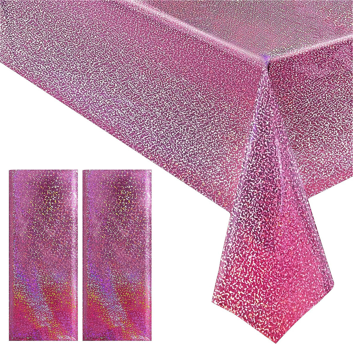 2 pcs Holographic Laser Tablecloths Shiny Table Covers Foil Disposable Rectangle Table cloths for Girl Birthday Party Wedding Anniversary Bachelorette Baby Shower Decor