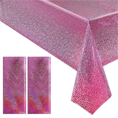 2 pcs Holographic Laser Tablecloths Shiny Table Covers Foil Disposable Rectangle Table cloths for Girl Birthday Party Wedding Anniversary Bachelorette Baby Shower Decor