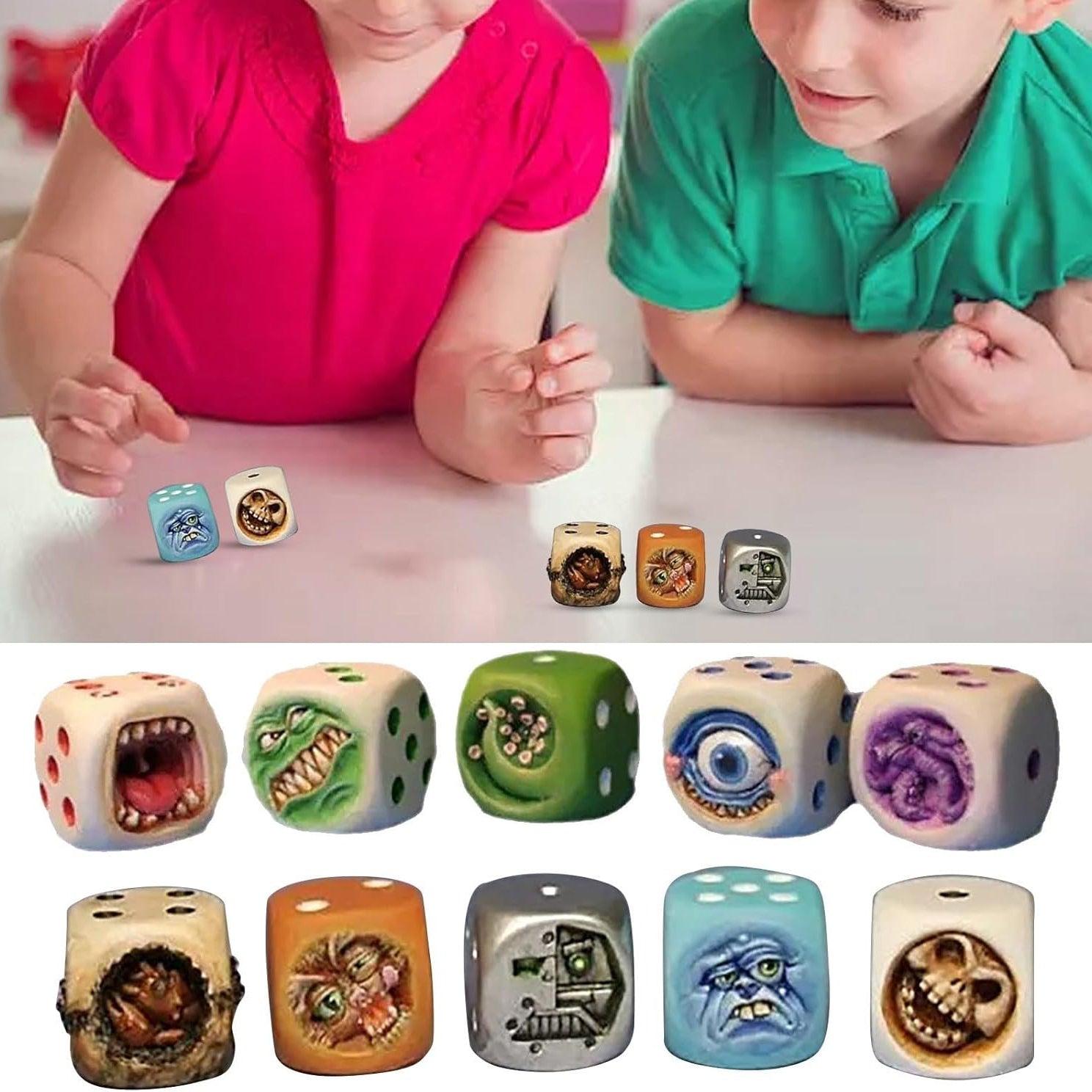 5pcs Ugly Monster Dice, Monster Resin Dice Set for Cocktails Party, Monster Movies Decorative Dicelings, Role Playing Dice, Funny Monster Face Dice Ornaments