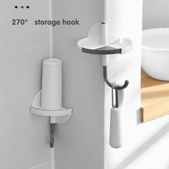 2-in-1 Minimalist No-Drill Hook for Kitchen and Bathroom,270° Rotatable Wall Hooks with Storage Rack,Wall-Mounted Rotatable Corner Shower Hook (2 pcs)