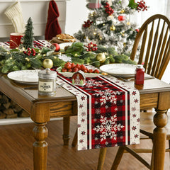 Buffalo Plaid Snowflakes Christmas Table Runner, Seasonal Winter Kitchen Dining Table Decoration for Home Party Decor