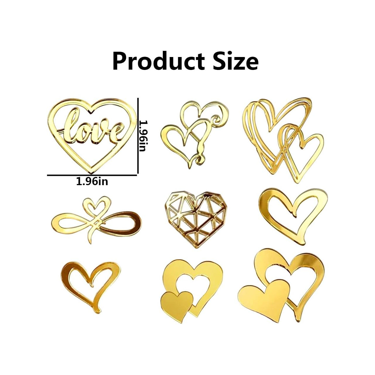 9pcs Acrylic Love Heart Cake Topper Wedding  Gold Cake Decorations Cake Decor Heart Cupcake Toppers Cake Insert for Birthday Anniversary Engagement Valentine's Day Party Supplies