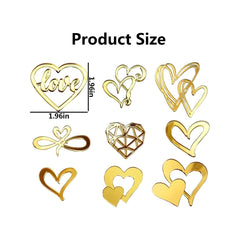 9pcs Acrylic Love Heart Cake Topper Wedding  Gold Cake Decorations Cake Decor Heart Cupcake Toppers Cake Insert for Birthday Anniversary Engagement Valentine's Day Party Supplies