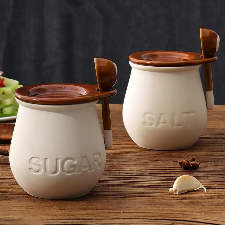 Spice Jars,Seasoning Container,1pc Sugar Bowl with Lid Ceramic Large-Capacity Condiment Jar Kitchen Condiment Storage Jar Salt Shaker Seasoning Jar