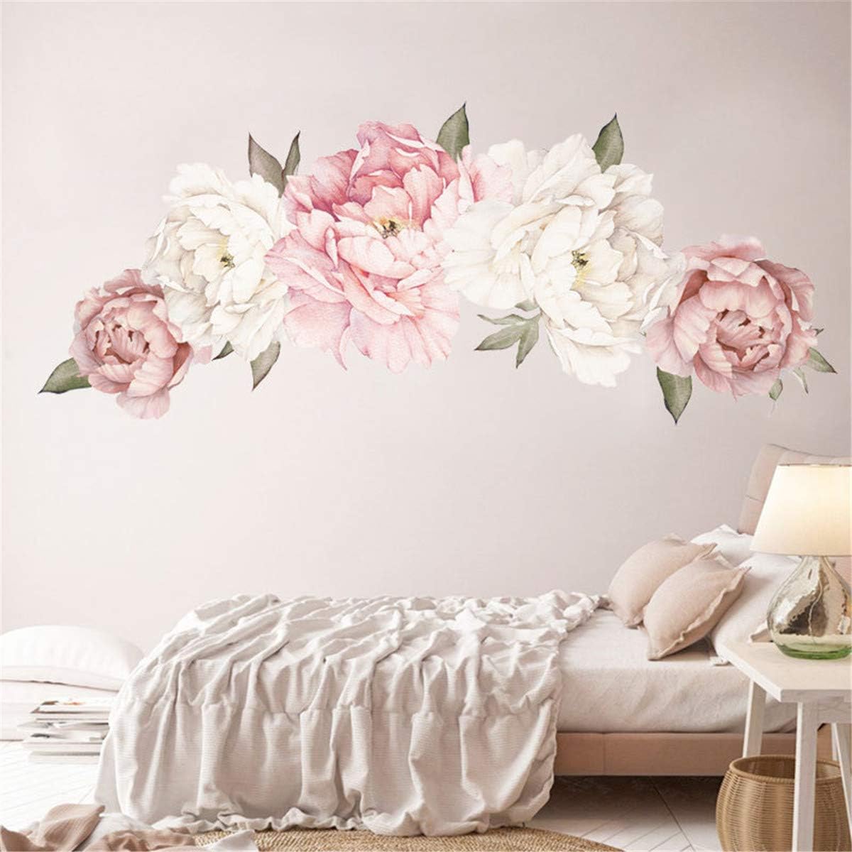 Flowers Wall Sticker Waterproof PVC Rose Flowers Wall Decals Removable Floral Wall Decor Sticker for Living Room Bedroom Nursery Room