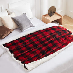 Sherpa Red and Black Buffalo Plaid Christmas Throw Blanket, Fuzzy Fluffy Soft Cozy Blanket, Fleece Flannel Plush Microfiber Blanket for Couch Bed Sofa (60" X 80")