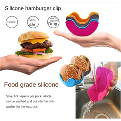 4pcs Retractable Burger Fixed Box, Touch-Free Burger Clip, Reusable Burger Box Silicone Holder, Hamburger Box, Dishwasher Safe, Food Grade Silicone Burger, Sandwich Clip, Hamburger Box