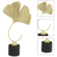 Gold Ginkgo Leaf Ornaments, Simple Gold Ginkgo Leaf Desktop Decoration, Metal Iron Golden Ginkgo Sculpture with Wood Base for Office Living Room Decoration