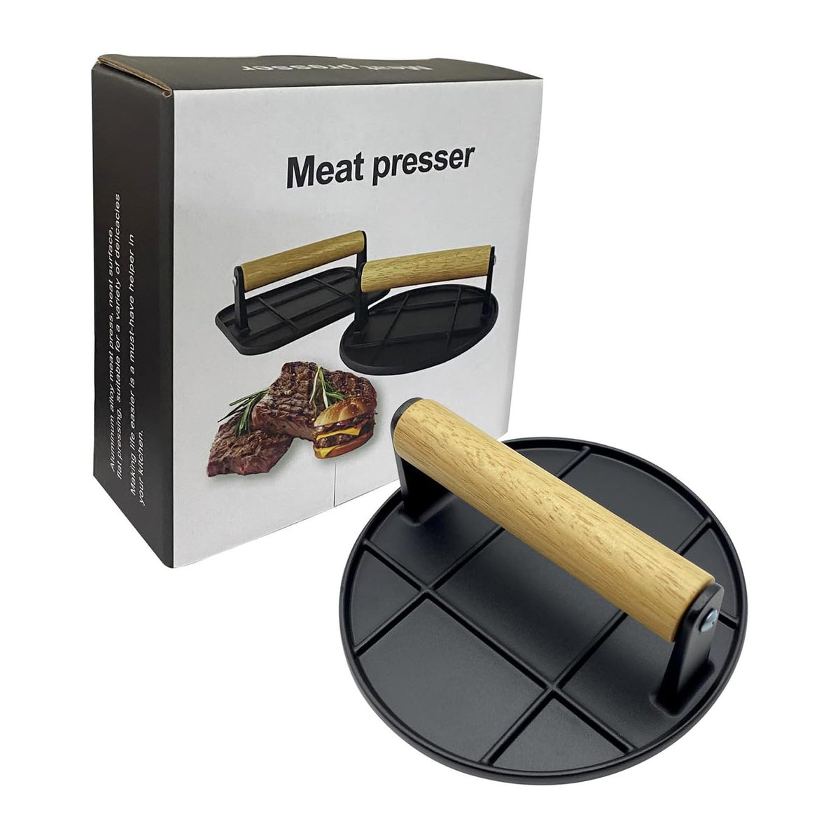 Burger Press, Round Square Burger Smasher for Griddle with Anti-Scald Handle, Non-Stick Smooth Stainless Steel Hamburger Press, Grill Press for Flat Top Grill Cooking, Gift Package