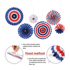 12pcs Ornament 4th of July Paper Decoration Patriotic Paper Fan Patriotic Ceiling Decoration American Haning Paper Fan Decore Wedding Decorations Party Supplies United States Flag