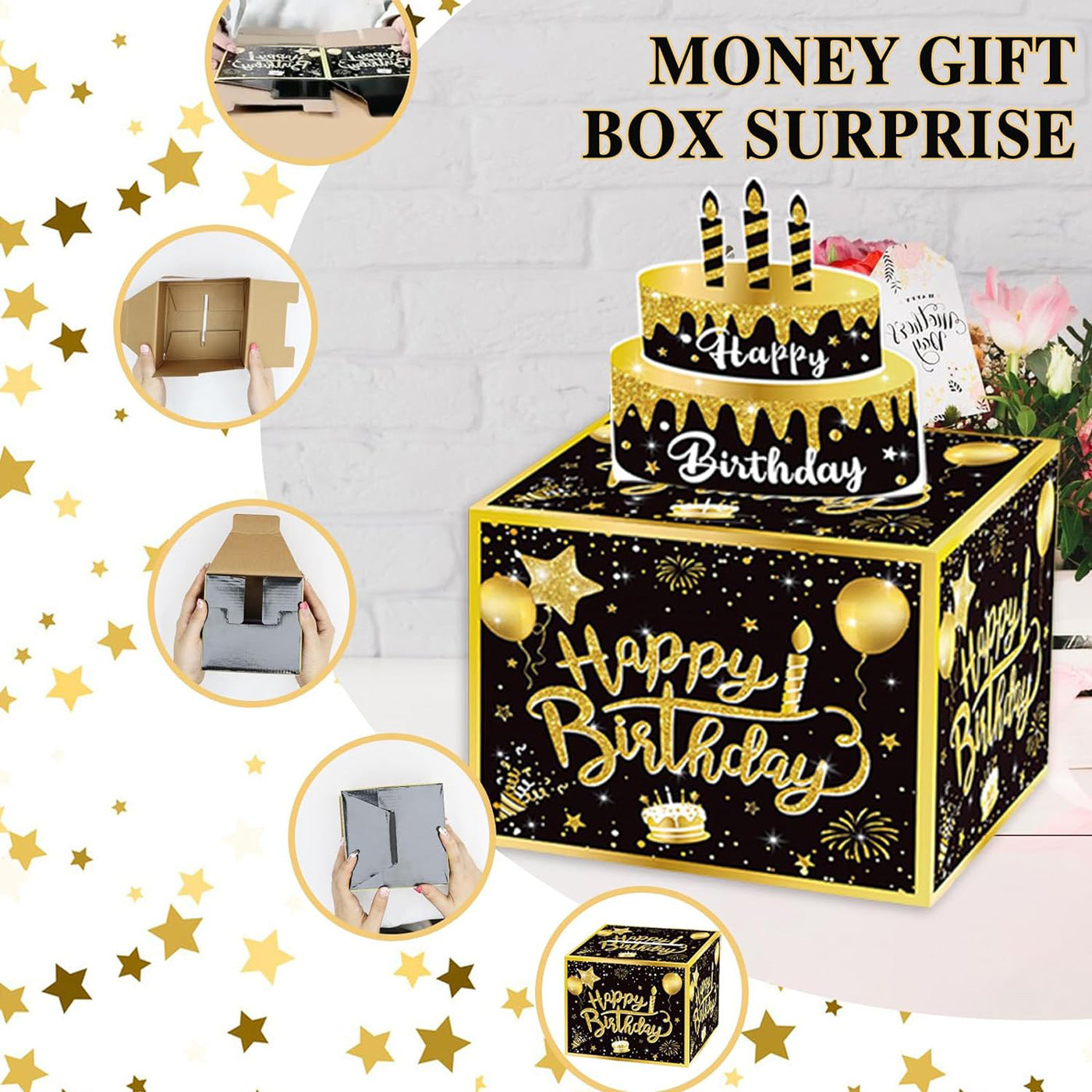 Money Box with Pull Out Birthday Card and Bags - A Fun Way to Gift Cash for Birthdays