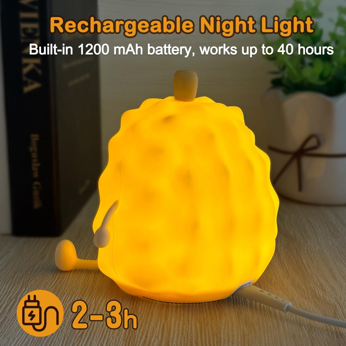 Night Light for Kids, Cute Silicone Durian Nursery Light for Baby Room and Toddler, Rechargeable LED Fruits Decor Nightlight for Girls and Boys, Portable Kawaii Lamp Birthda  y Gift