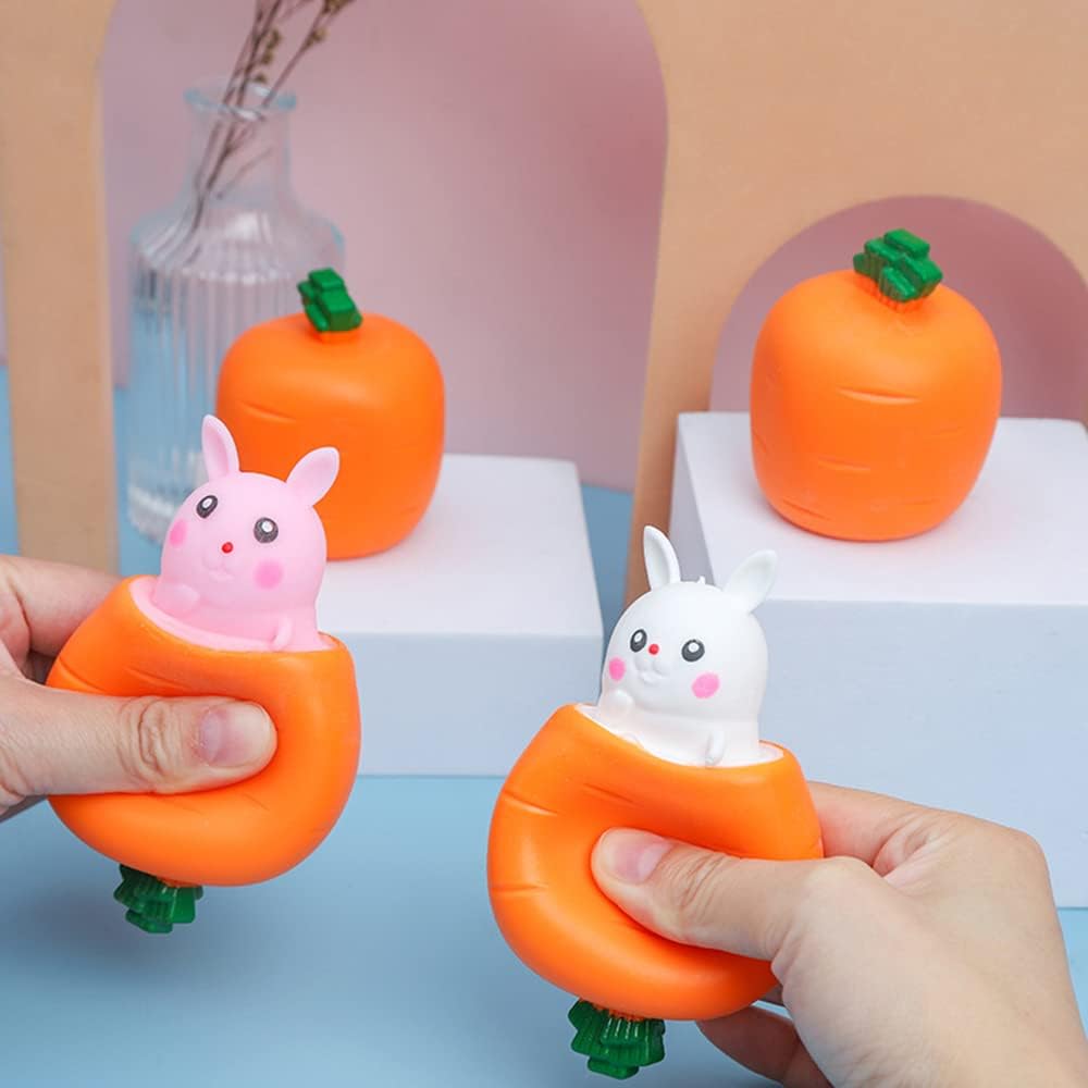 3 PCS Animal Squeeze Toys Carrot Rabbit Fidget Toys Bunny Stress Relief Sensory Toys for Autistic Children Adult Anxiety ADHD Birthday Easter Party Favors