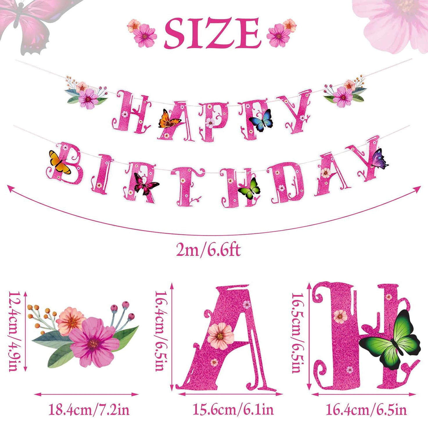 Spring Happy Birthday Banner Green Spring Butterfly Flowers Banner Summer Spring Butterfly Birthday Party Decorations