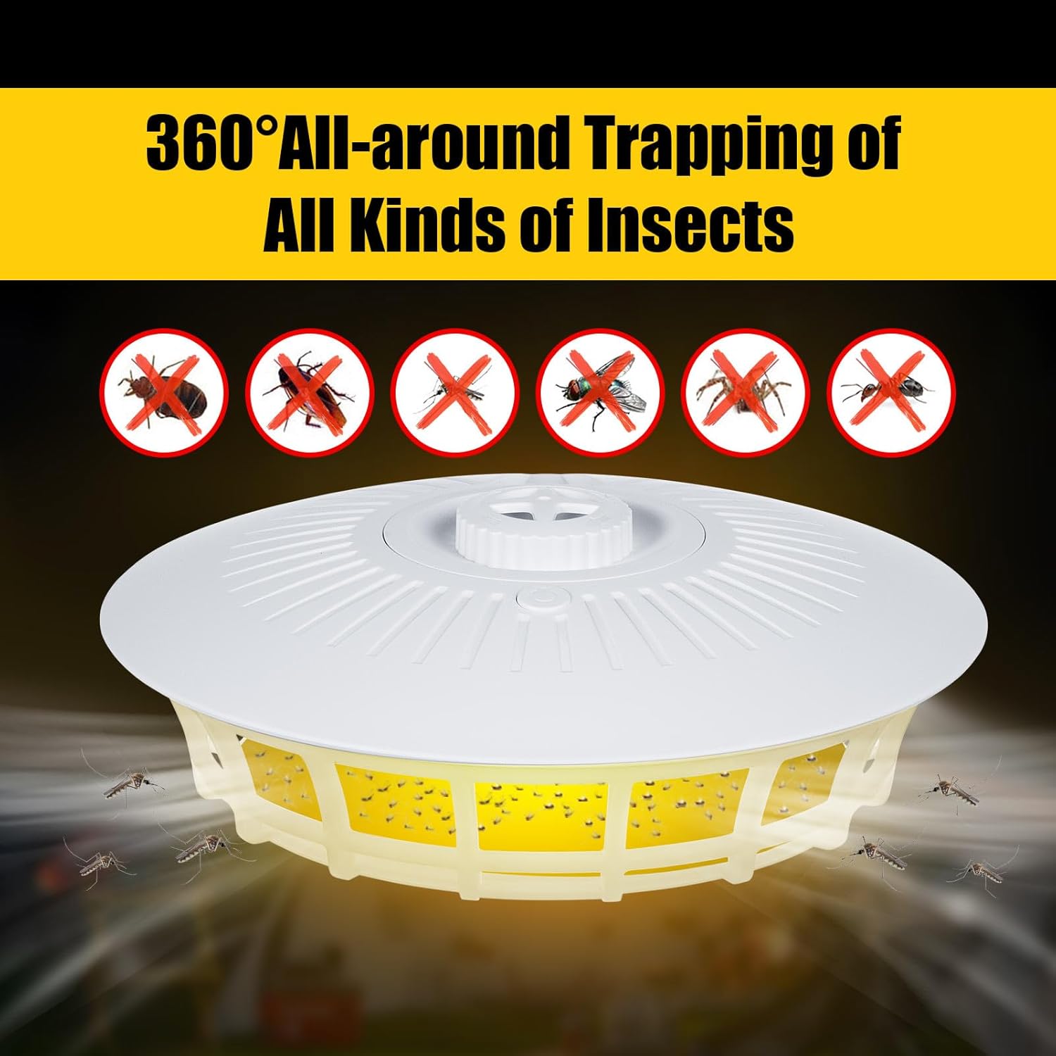 2 Pack Flea Traps for Inside Your Home with 10 Sticky Refill Discs & 4 LED Light Modes Flea Trap Light for Indoor, Flea Catcher Killer for Fleas Flies Mosquitoes Moths for Home, White