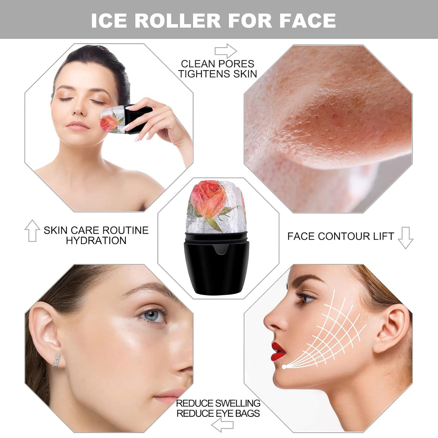 Ice Face Roller, Brighten Skin, Reusable Ice Mold for Face, Ice for Face to Tighten Skin, Silicone Ice Holder for Face, Icing Skincare Gift for Women