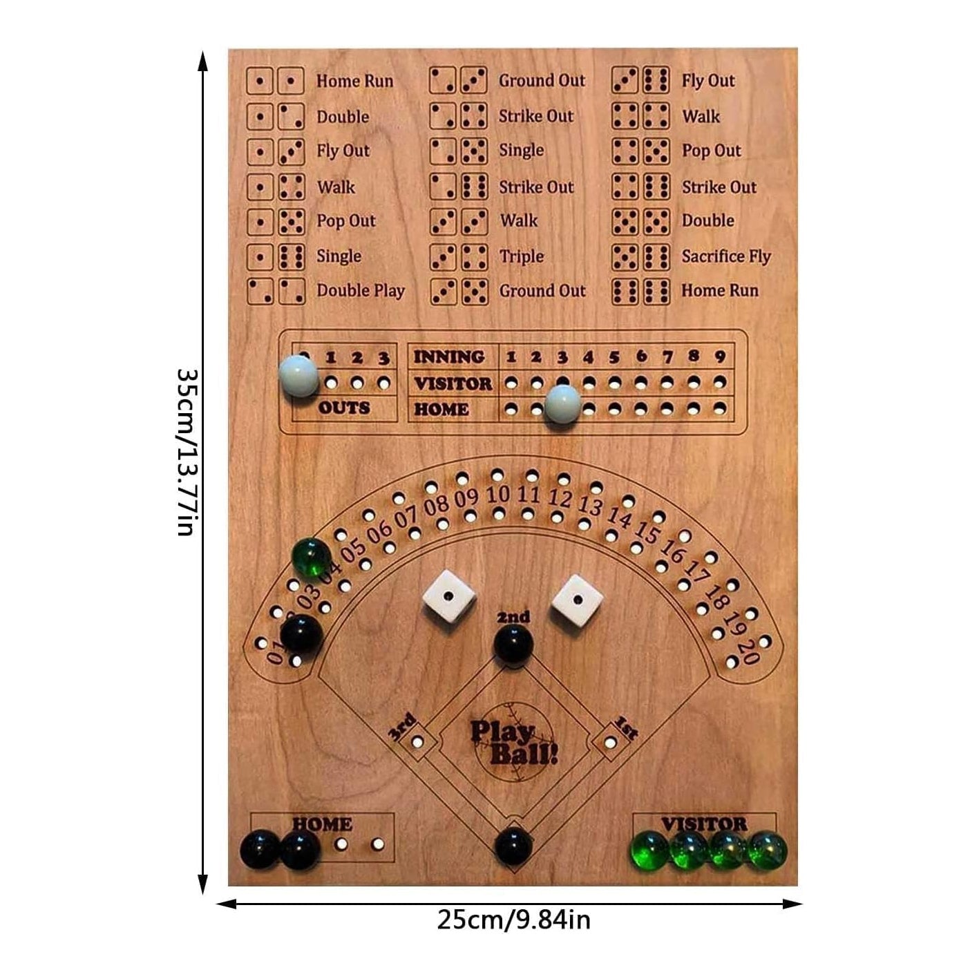 Baseball Board Game, Wooden and Marble dice Board Game, Baseball dice Board Game, Two Table Interactive Game, Suitable for Adults, Children, and Family Game Nights (Wood Color)