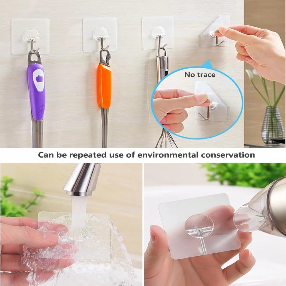 Wall Hooks 13lb(Max) Transparent Seamless Coat Hooks,Waterproof and Oilproof,Bathroom Kitchen Heavy Duty Self Adhesive Hooks,1pack(10pcs)