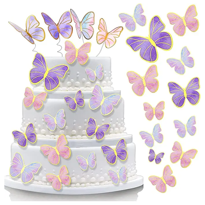 62 Pcs Butterfly Cupcake Topper Pink Purple Gold, Lively 3D Butterflies for Cake Decor Birthday Anniversary Kids Wedding Girl Women Party Wall Food Decorations,Mixed Size