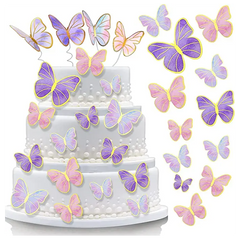 62 Pcs Butterfly Cupcake Topper Pink Purple Gold, Lively 3D Butterflies for Cake Decor Birthday Anniversary Kids Wedding Girl Women Party Wall Food Decorations,Mixed Size