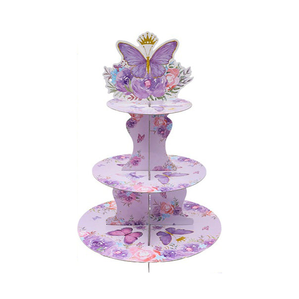 Butterfly Cupcake Stand Decoration 3-Tier Butterfly Floral Crown Cupcake Tower Cardboard Candy Dessert Holder for Spring Butterfly Party Supplies Girl Women Birthday Party Table Decor