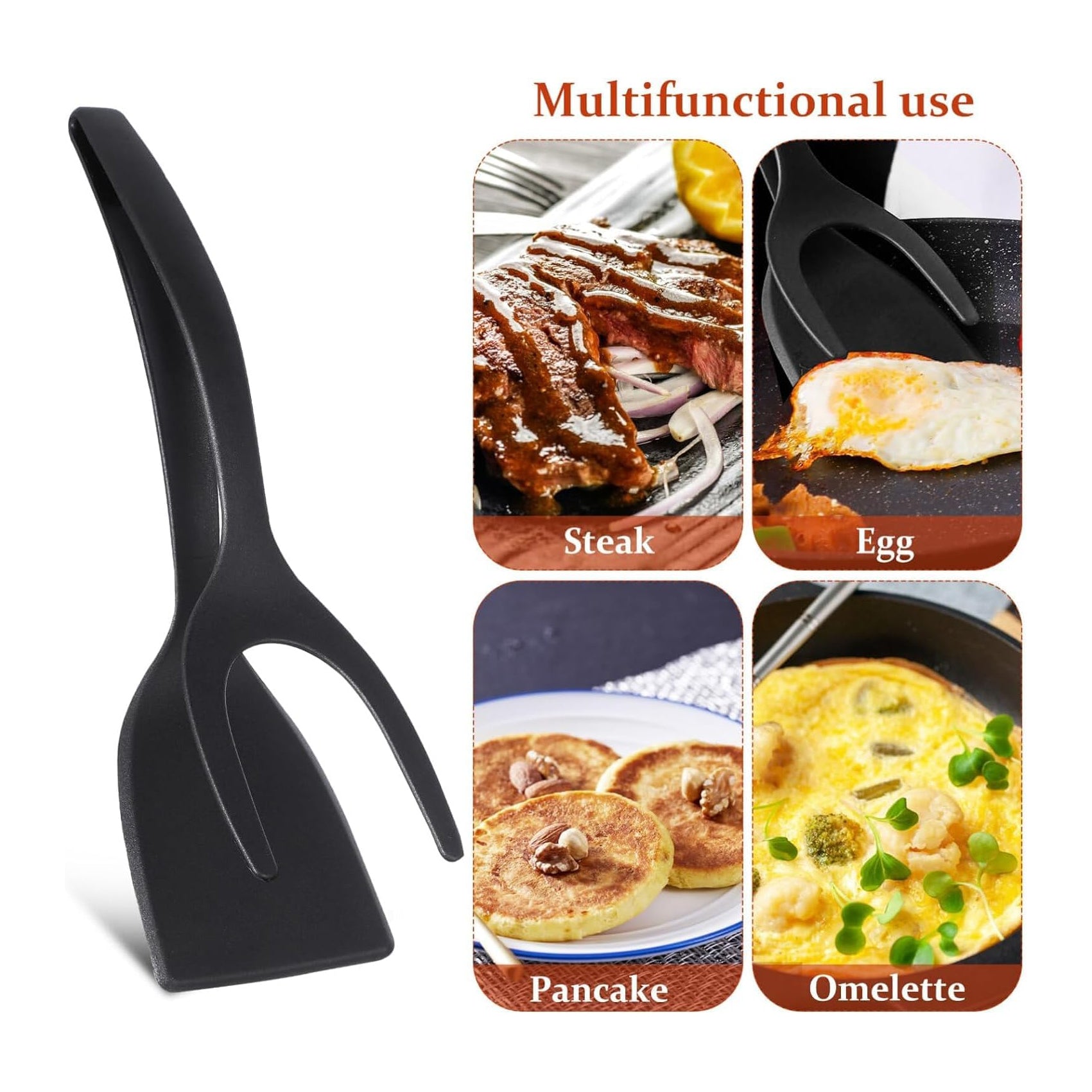 2 in 1 Grip and Flip Spatula Egg Flipper Spatula Tong for Pancake French Toast Omelet Making Home Kitchen Cooking Tool