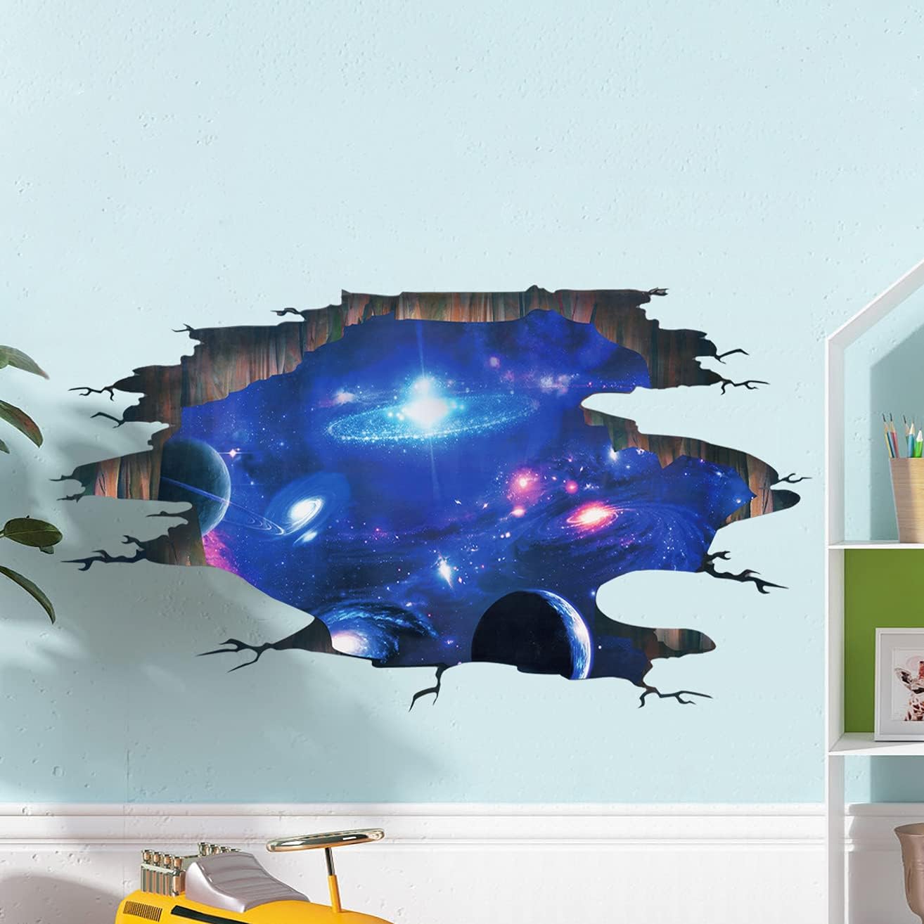 Creative 3D Blue Cosmic Galaxy Wall Decals Removable PVC Magic 3D Milky Way Outer Space Planet Window Wall Stickers Murals Wallpaper Decor for Home Walls Floor Ceiling Boys Room Kids Bedroom