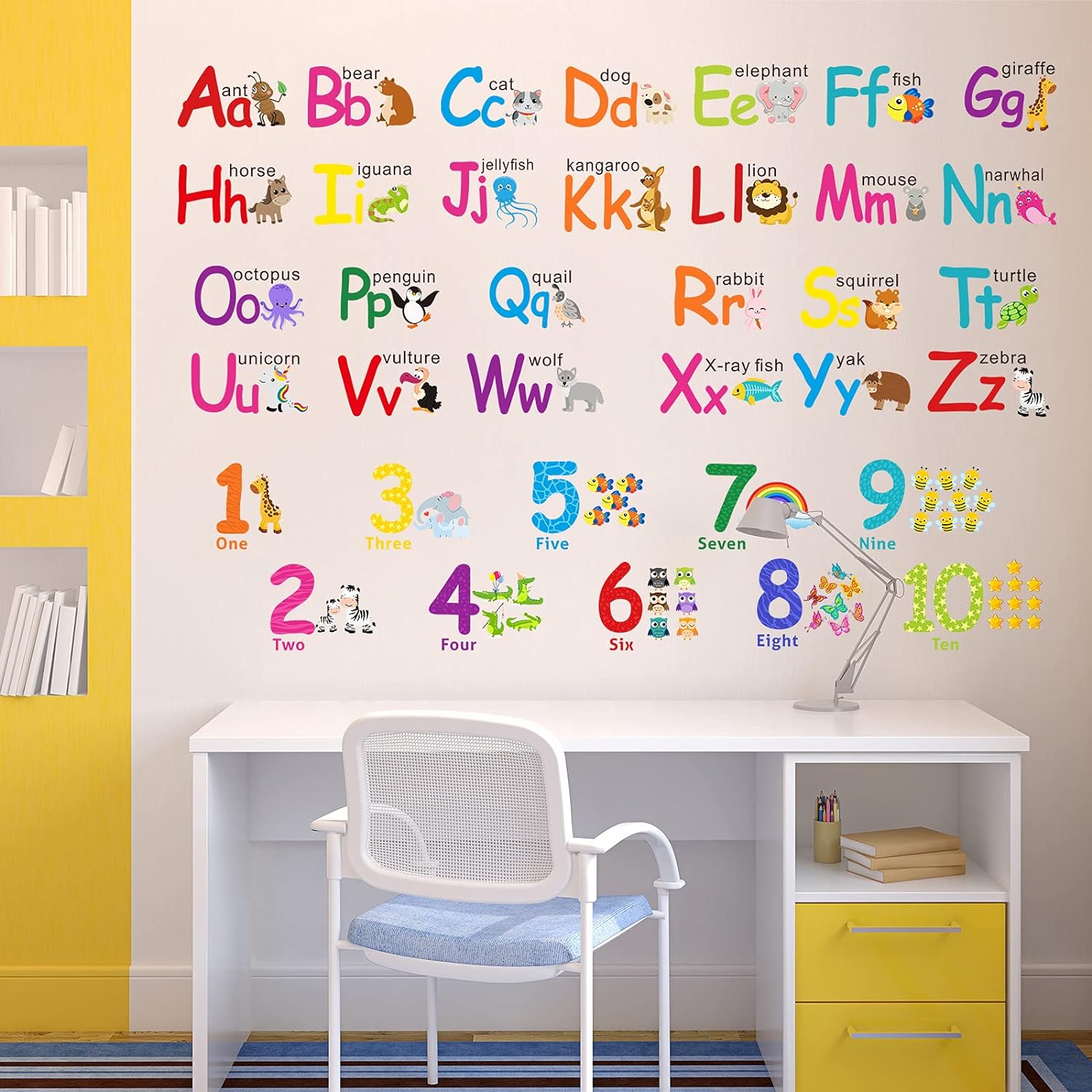 Alphabet Wall Stickers Kids Toddler Decors Animal ABC Stickers Removable Letters Number Decals Girls Boys Nursery Bedroom Living Room