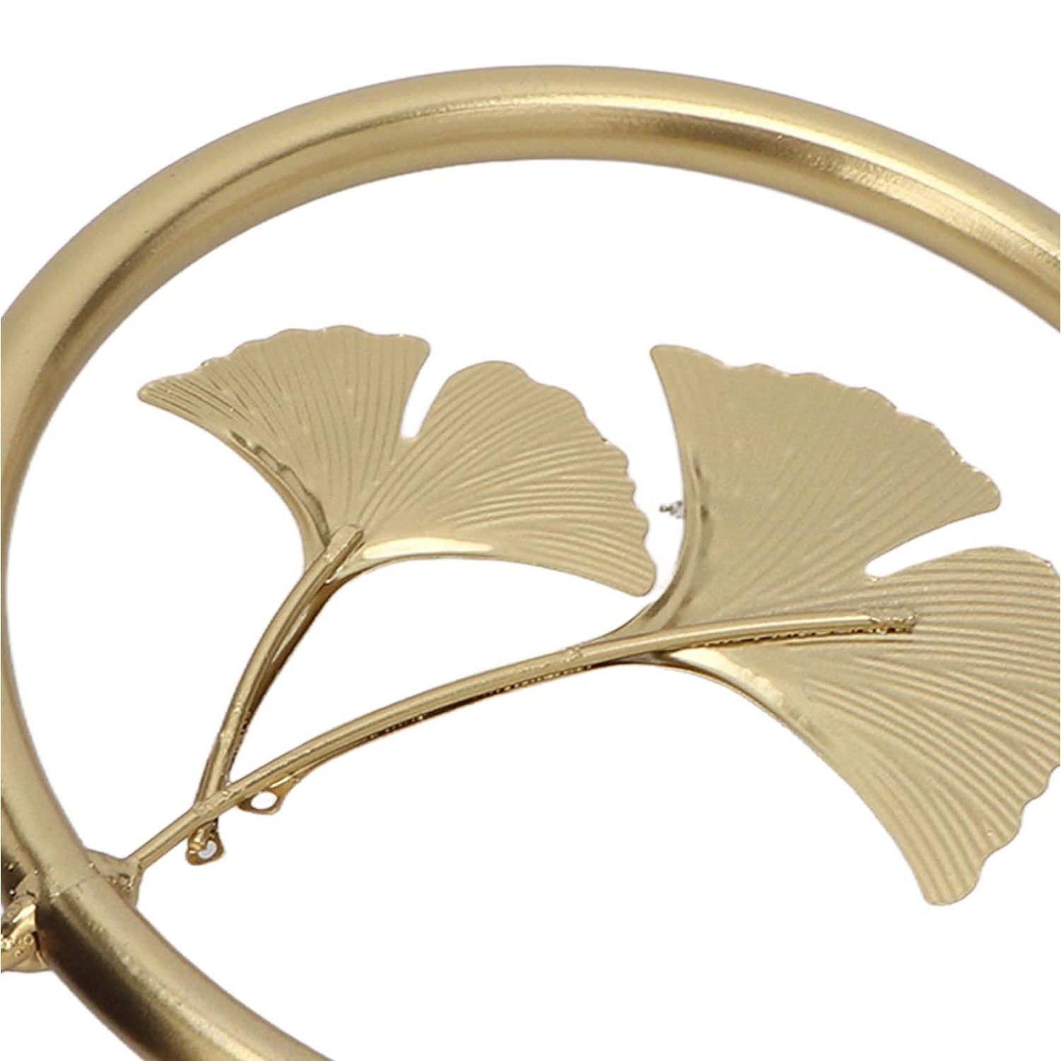 Ginkgo Leaf Statue Round Gold Metal Ginkgo Figure with Wooden Base, Hand Crafted Minimalist Lines Sculpture Ornaments for Desktop Bookshelf Decor